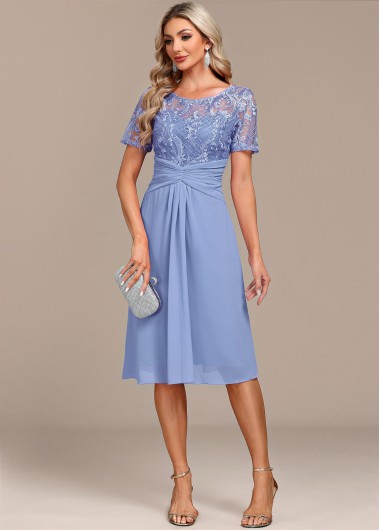 ROTITA Lace Split Light Blue H Shape Dress