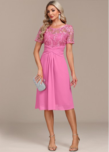 ROTITA Lace Split Pink H Shape Dress
