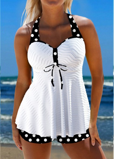 ROTITA Jacquard White Polka Dot Tankini Set