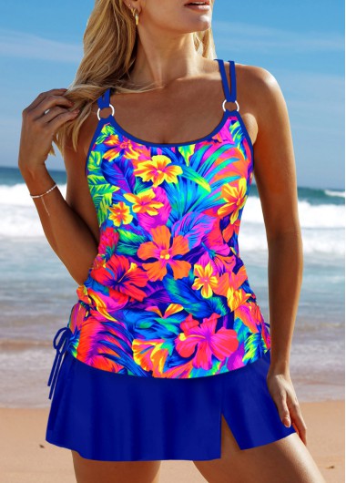 ROTITA Criss Cross Royal Blue Floral Print Tankini Set