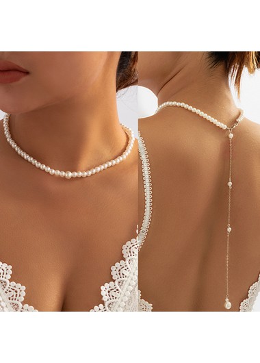 Silvery White Polyresin Pearl Pendant Necklace