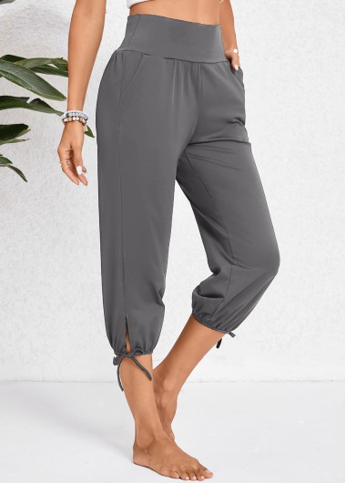 Pocket Jogger Elastic Waist High Waisted Dark Grey Pants