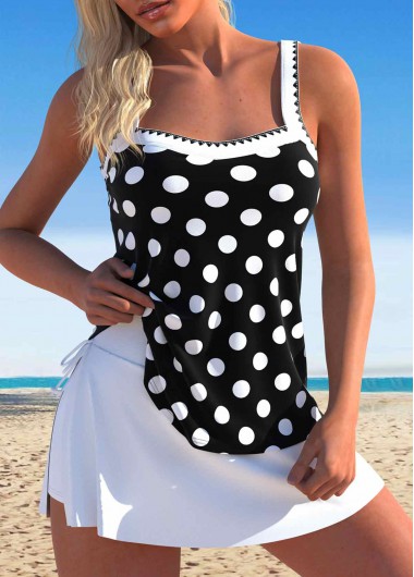 ROTITA Split Black Polka Dot Tankini Set