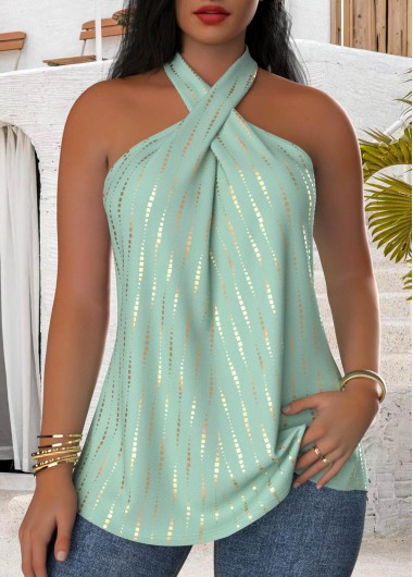 ROTITA Criss Cross Polka Dot Green Sleeveless Tank Top