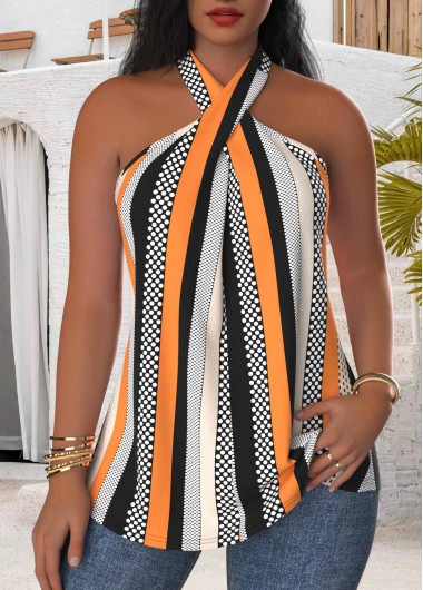 ROTITA Criss Cross Striped Multi Color Sleeveless Tank Top