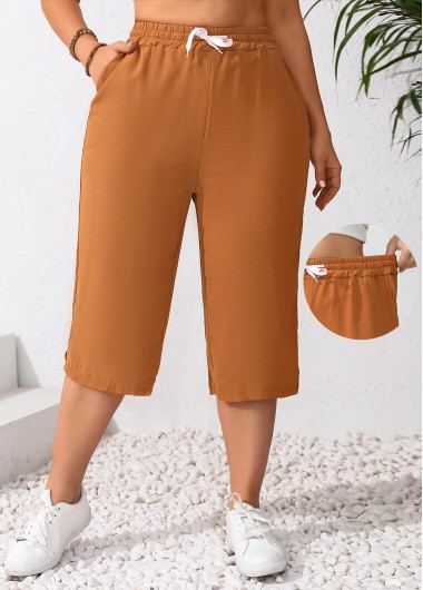 Pocket Terracotta Elastic Waist High Waisted Pants