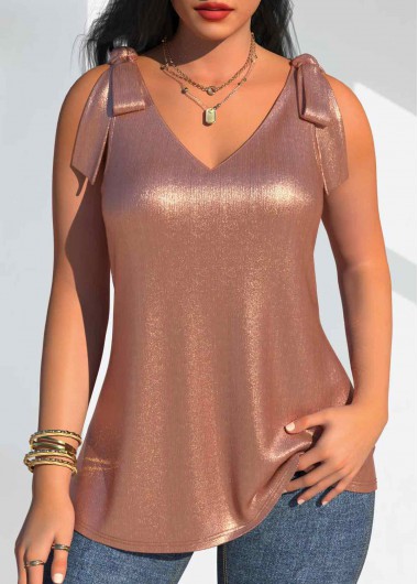 ROTITA Coating Rose Gold V Neck Sleeveless Tank Top