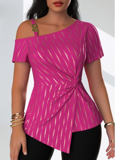 ROTITA Hot Stamping Polka Dot One Shoulder T Shirt