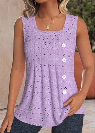 ROTITA Textured Fabric Purple Square Neck Sleeveless Tank Top