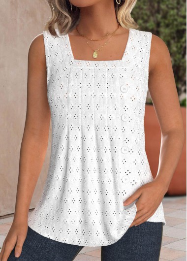 ROTITA Textured Fabric White Square Neck Sleeveless Tank Top