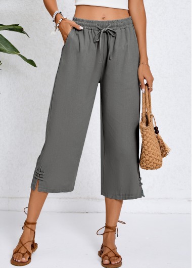 Pocket Dark Grey Elastic Waist High Waisted Pants