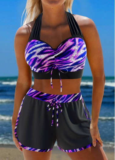 ROTITA Criss Cross Black Zebra Stripe Print Bikini Set