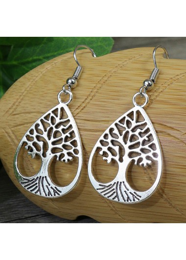 Silvery White Alloy Cutout Tree Earrings