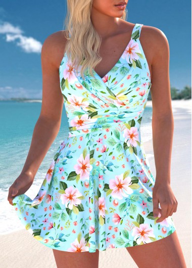 ROTITA Surplice Mint Green Floral Print Swimdress Top