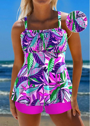 ROTITA Smocked Hot Pink Floral Print Tankini Set