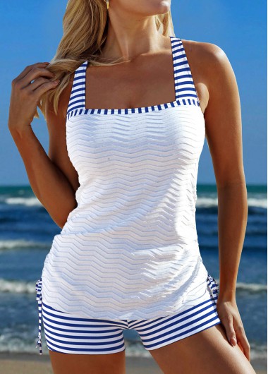 ROTITA Patchwork Jacquard Blue Striped Tankini Set