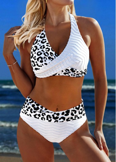 ROTITA Criss Cross White Leopard Bikini Set