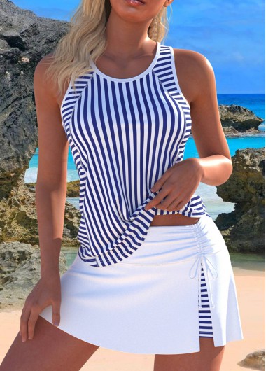 ROTITA Cut Out Navy Striped Tankini Set