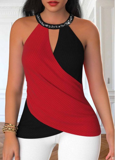 ROTITA Surplice Red Halter Sleeveless Tank Top