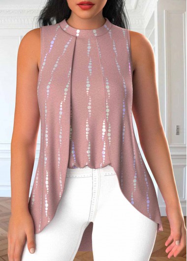 ROTITA Fake 2in1 Geometric Print Dusty Pink Sleeveless Tank Top