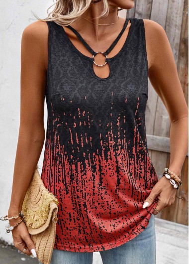 ROTITA Plus Size Circular Ring Dark Grey Marl Tank Top