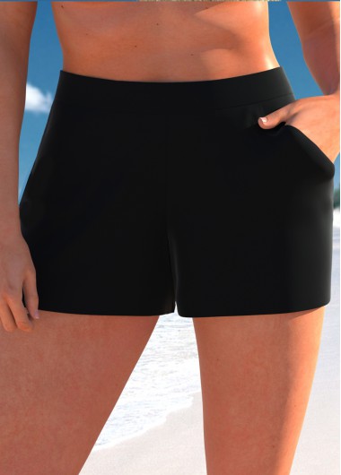 ROTITA Black Pocket High Waisted Beach Shorts