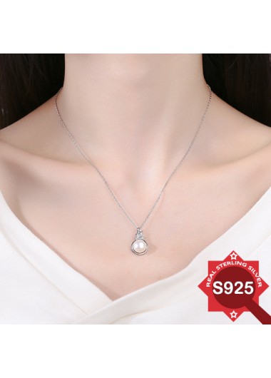 Pearl Silvery White 925 Silver Necklace