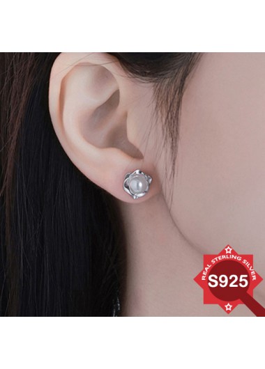 Pearl Silvery White 925 Silver Earrings