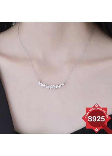 Silvery White Rhinestone 925 Silver Necklace