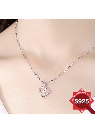 Heart Silvery White 925 Silver Necklace