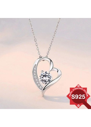Heart Silvery White 925 Silver Necklace