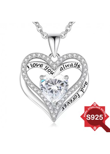 Heart Silvery White 925 Silver Necklace