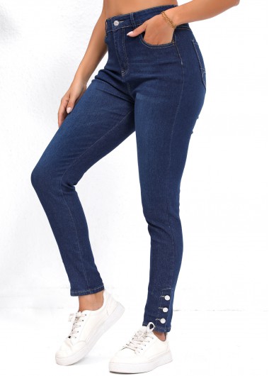 Pocket Denim Blue Skinny Button Fly High Waisted Jeans