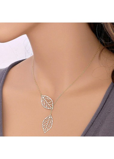 Leaf Silvery White Alloy Pendant Necklace