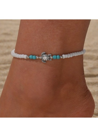 Sea Turtle Design White Polyresin Anklet