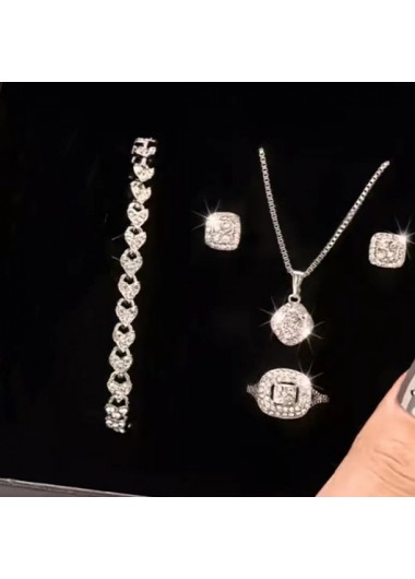 Square Silvery White Alloy Earrings Necklace and Wristband