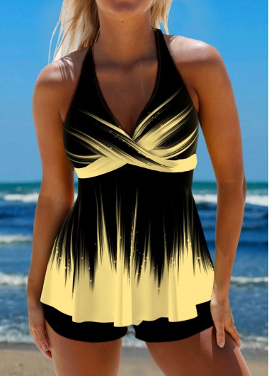 ROTITA Surplice Tie Back Light Yellow Ombre Tankini Top