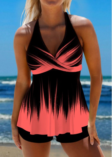 ROTITA Surplice Tie Back Coral Ombre Tankini Top