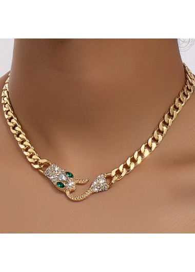 Gold Rhinestone Snake Design Alloy Necklace