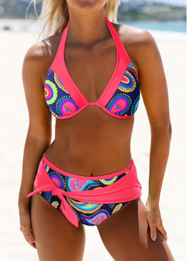ROTITA Patchwork Coral Paisley Print Bikini Set
