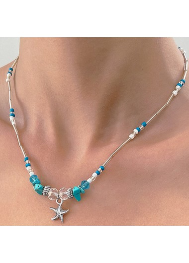 Mint Green Alloy Beaded Starfish Necklace