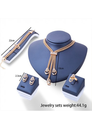 Rhinestone Gold Layered Design Necklace Set