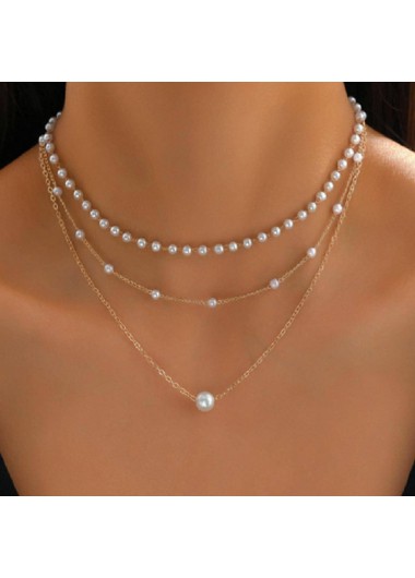 Pearl Silvery White Layered Alloy Necklace