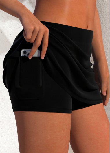 ROTITA Mid Waist Black Pocket Side Slit Pantskirt