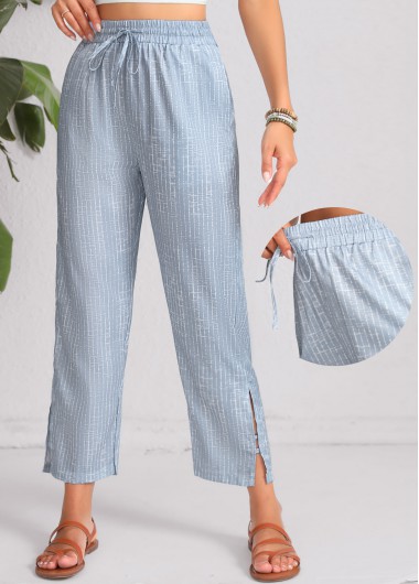 Double Side Pockets Geometric Print Dusty Blue Pants