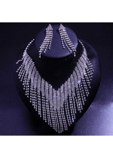 Silvery White Pendant Alloy Earrings and Necklace