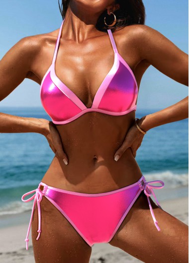ROTITA Coating Hot Pink Tie Bikini Set