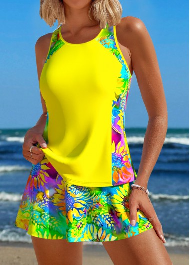 ROTITA Patchwork Yellow Sunflower Print Tankini Set