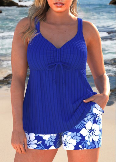ROTITA Ruched Royal Blue Floral Print Tankini Set