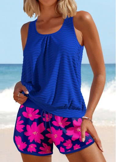 ROTITA Patchwork Royal Blue Floral Print Tankini Set